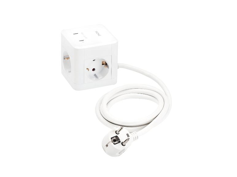 Witte kubusvormige stekkerdoos TRONIC met drie stopcontacten.