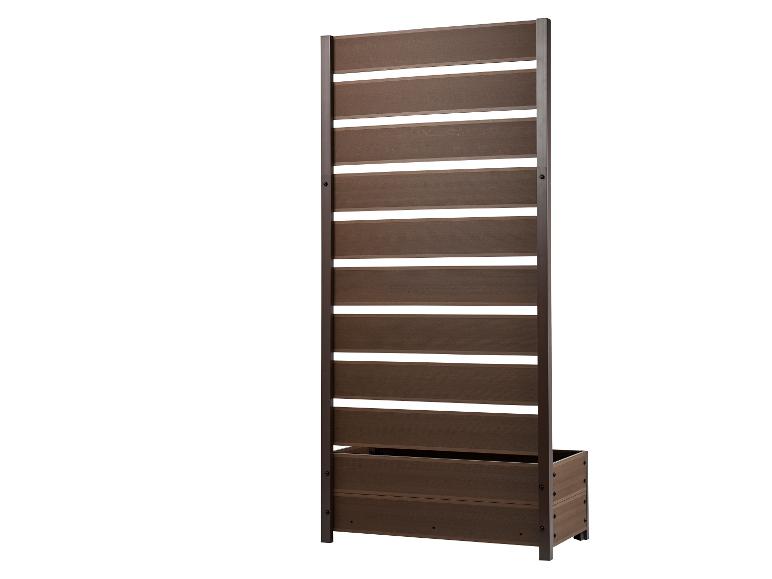 Bruine houten tuinbak met trellis voor planten en privacy