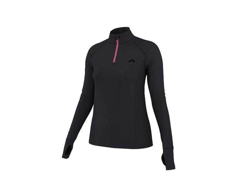 Dames sportshirt met lange mouwen, donkerblauw met roze rits.