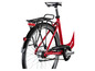 Een rode Gazelle City fiets met bagagedrager.
