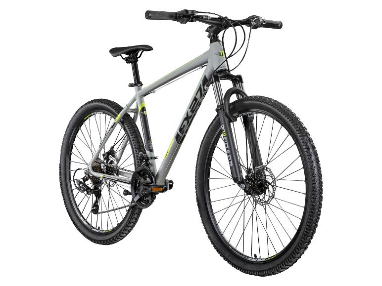 Grijze en zwarte Zündapp fiets met neongele details, vooraanzicht.