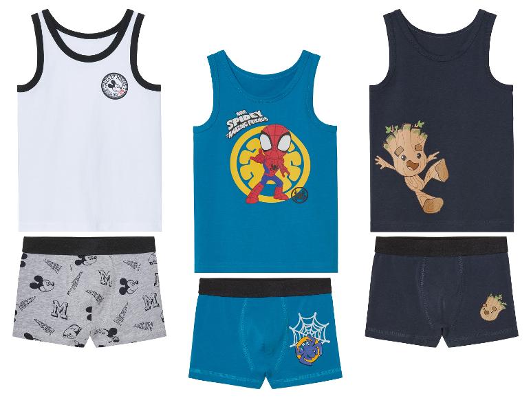 Set van tanktops en boxershorts voor jongens: Mickey Mouse, Spiderman en Groot.