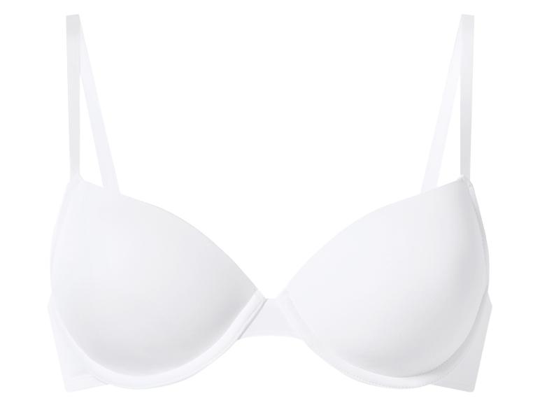 Witte beugelbeha op een witte achtergrond.