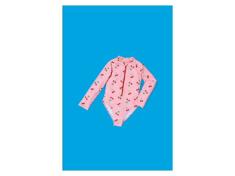 Roze kinderzwempak met lange mouwen en kersenpatroon