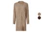 Beige gebreide jurk met lange mouwen en ribpatroon, met kleurenpalet.