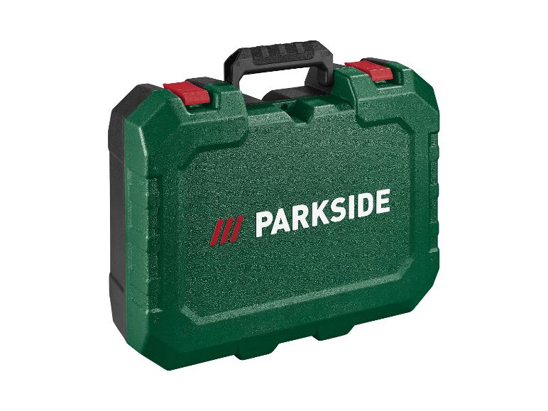 Groene Parkside gereedschapskoffer met handvat.