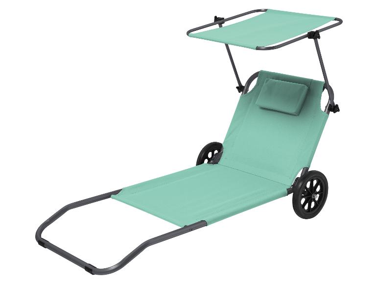 Mintgroene strandtrolley met parasol en wielen