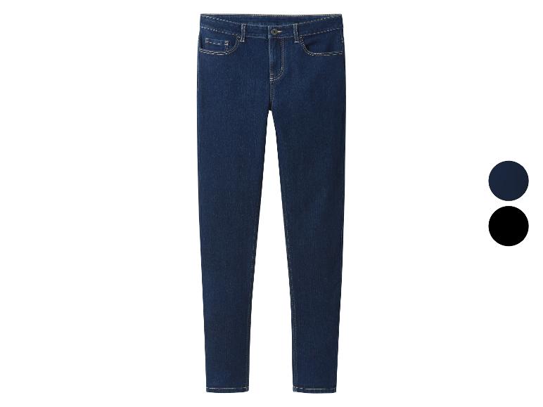 Donkerblauwe skinny jeans met twee getoonde kleuropties.