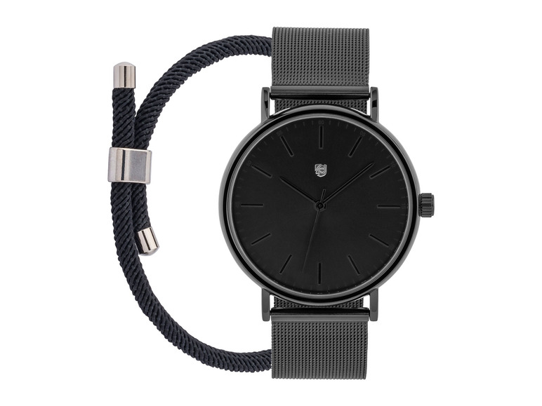 Heren horloge-sieradenset (Zwart, zwarte armband)