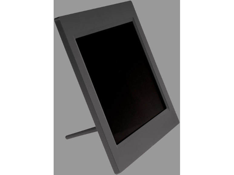 Een zwart fotolijstje met een leeg scherm.