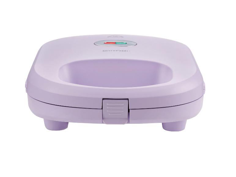 Een paarse sandwichmaker van Silvercrest.