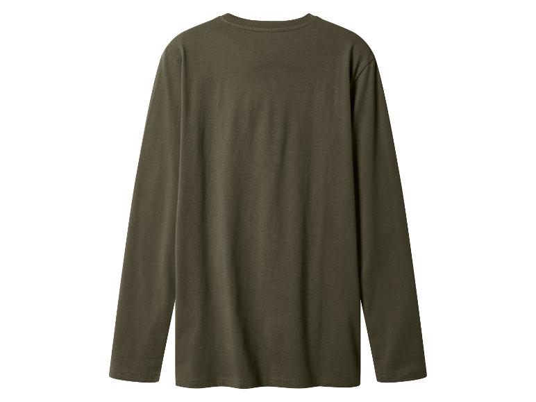 Donkergroen T-shirt met lange mouwen en ronde hals, achteraanzicht.