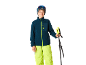 Jongen in skikleding met skistokken