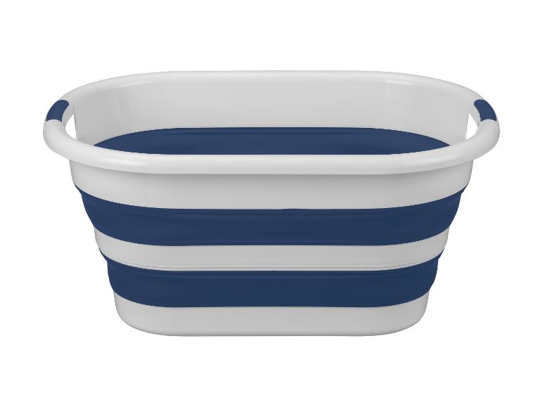 Opvouwbare wasmand in grijs en donkerblauw.