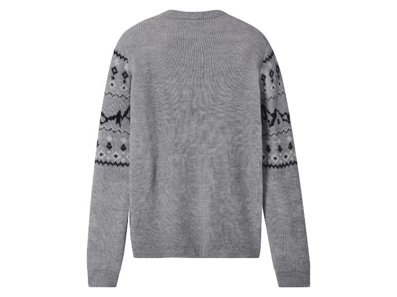 Grijze trui met Fair Isle-patroon op de mouwen