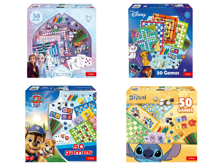 Trefl spellendozen met Frozen, Disney, Paw Patrol en Stitch thema's.