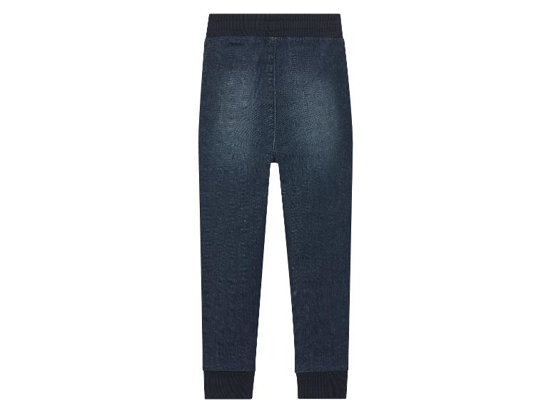 Donkerblauwe jeans met elastische tailleband.