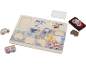 Houten stadsthema puzzel met voertuigen, inclusief stempels en een inktkussen.