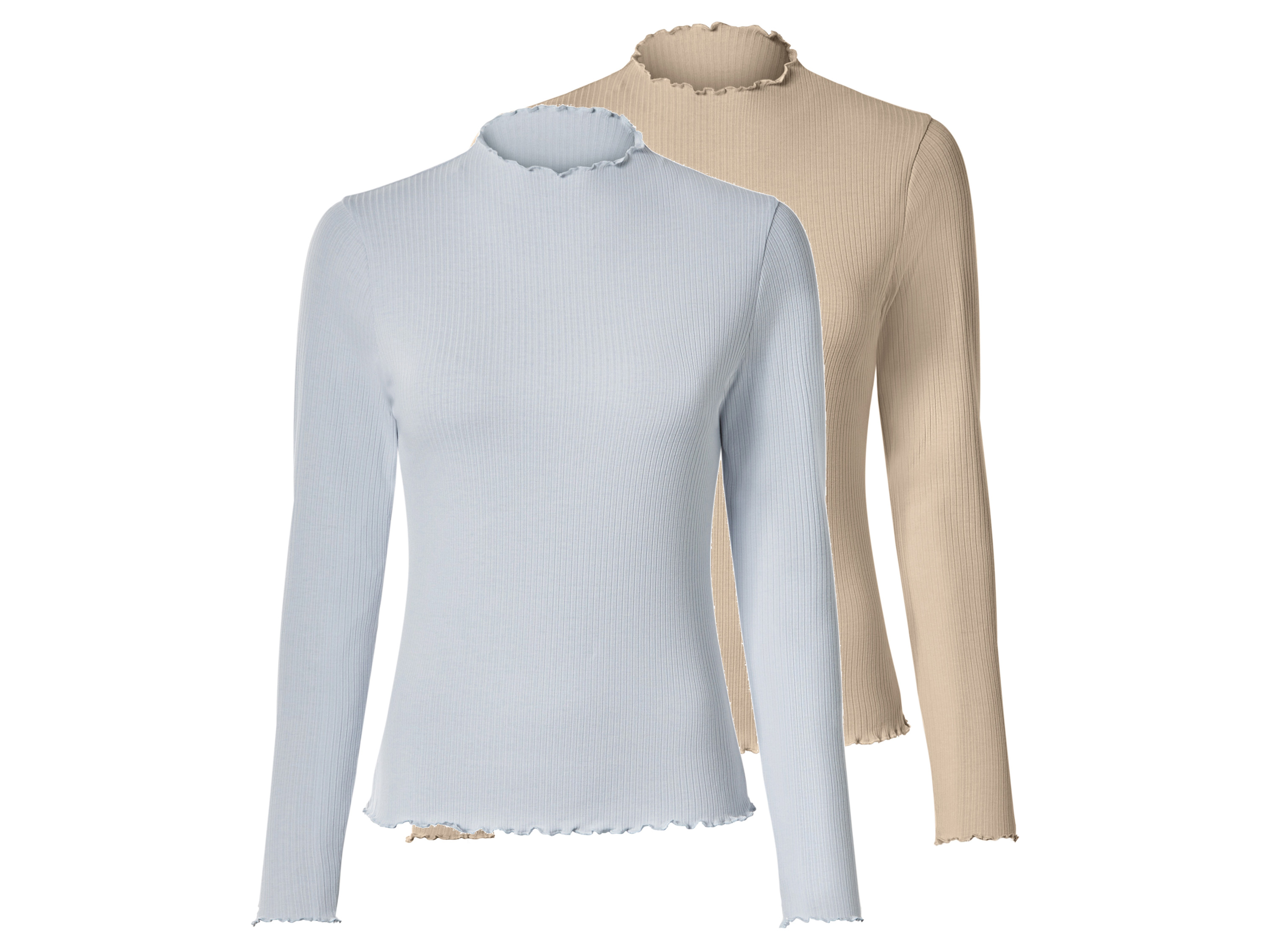 esmara Set van 2 dames longsleeves (beige/lichtblauw, L (44/46))