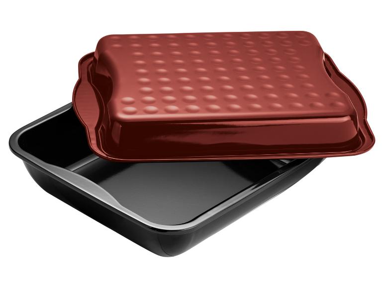 Zwarte en bruine braadslede met deksel