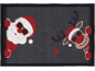 Kerstmat met de Kerstman en rendier die om de hoeken gluren.