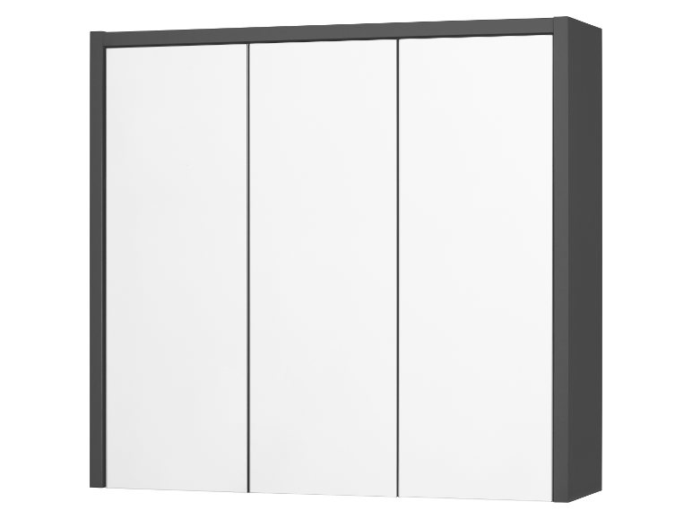 Driedeurskast met grijze frames.