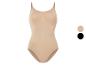Beige en zwarte naadloze body shaper.