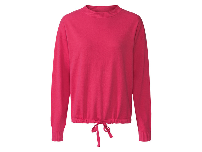 Een roze trui met lange mouwen en een strikdetail.