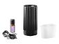 Zwarte aroma diffuser met lavendelolie, USB-kabel en maatbeker.