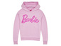 Een roze hoodie met een roze Barbie-logo.