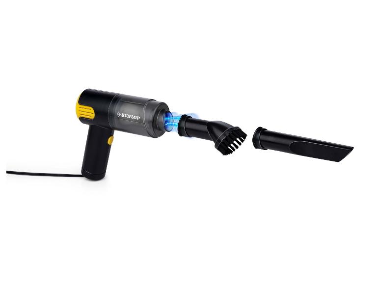 Zwart-gele handstofzuiger met twee opzetstukken en blauw lichteffect