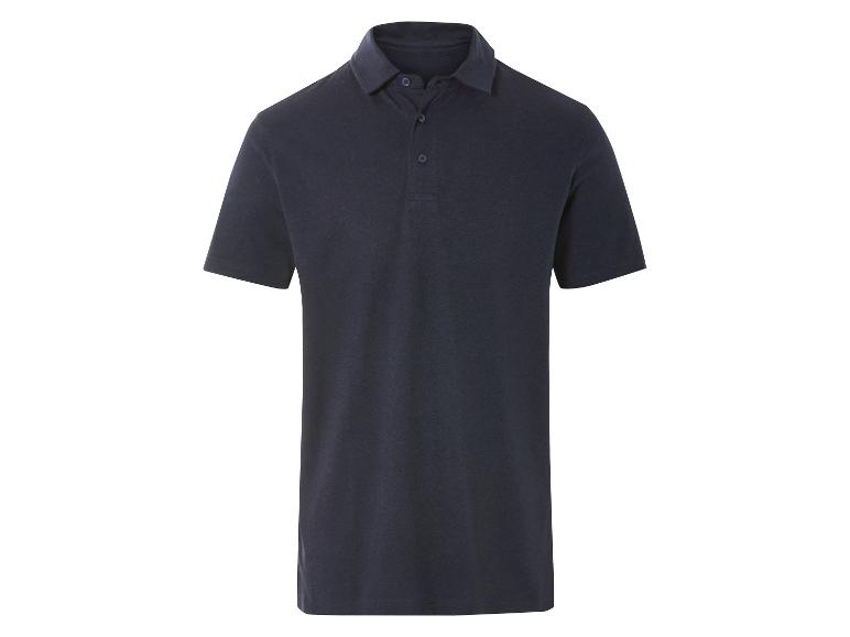 Donkerblauw heren poloshirt met korte mouwen.