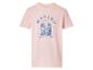 Lichtroze T-shirt met Malibu print, zomerse stijl.