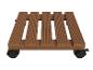 Houten plantenstandaard met wielen.