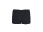 Achteraanzicht van zwarte herenboxershorts met gestreepte tailleband.
