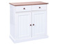 Witte houten dressoir met twee lades en twee deuren.