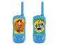 Twee blauwe kinderwalkietalkies met Toy Story-personages: Woody en Buzz Lightyear.