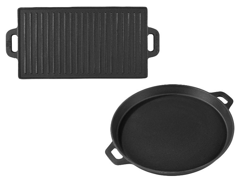 Gietijzeren grillpan en ronde bakplaat set