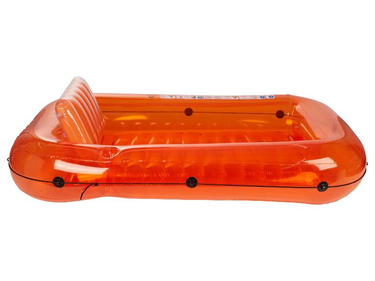 Transparante oranje opblaasboot met geïntegreerde zitting.