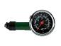Bandenspanningsmeter met groene handgreep en zwarte wijzerplaat, toont 0-7,5 bar en 0-100 psi.