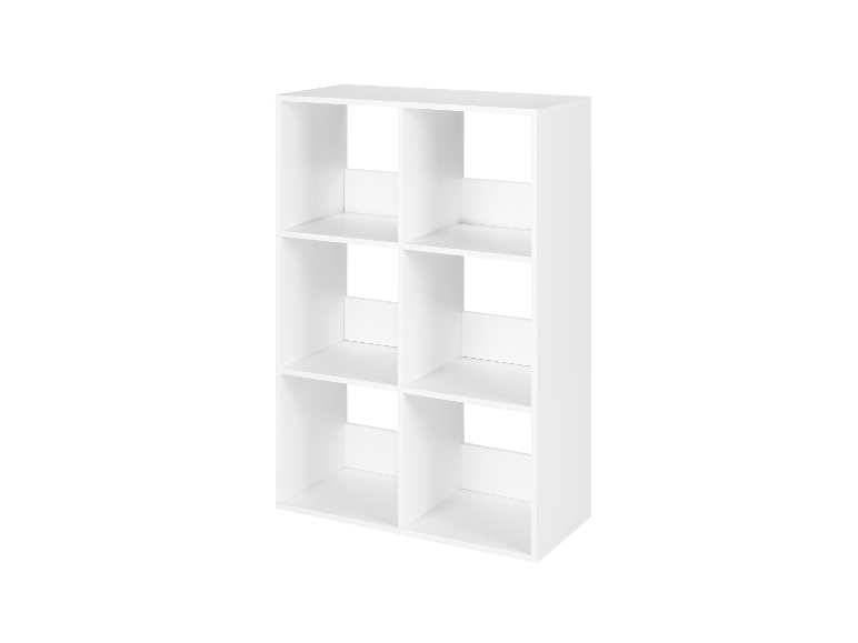 Witte opbergkast met zes vakken.