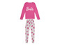 Barbie pyjama met roze longsleeve en grijze broek met Barbie-print.