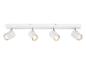 Vier witte LED-spots gemonteerd op een witte rail.