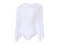 Twee witte bodysuits met lange mouwen, achter elkaar geplaatst.