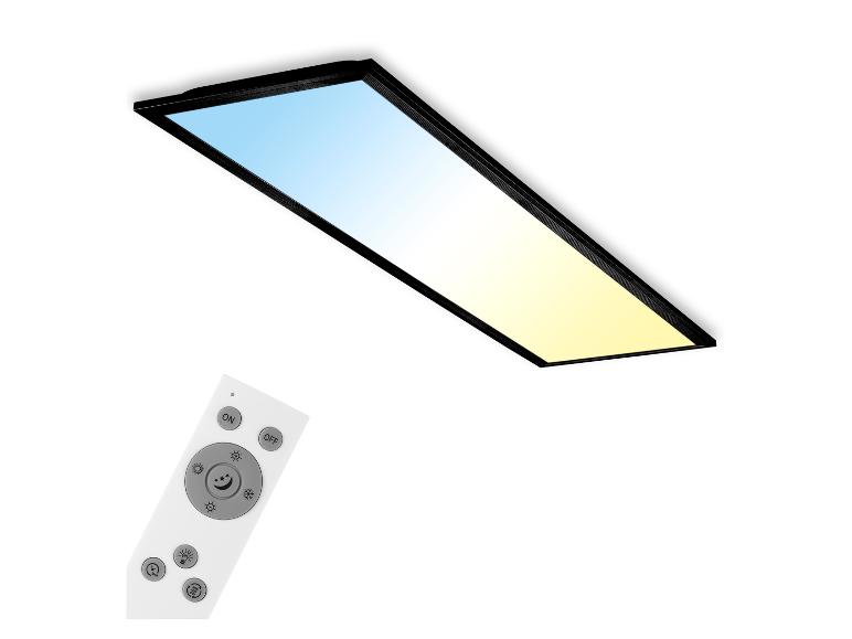 LED-paneel met afstandsbediening, toont instelbare kleurtemperatuur van blauw tot geel.