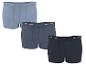 Drie herenboxershorts in verschillende blauwtinten, van licht tot donker.