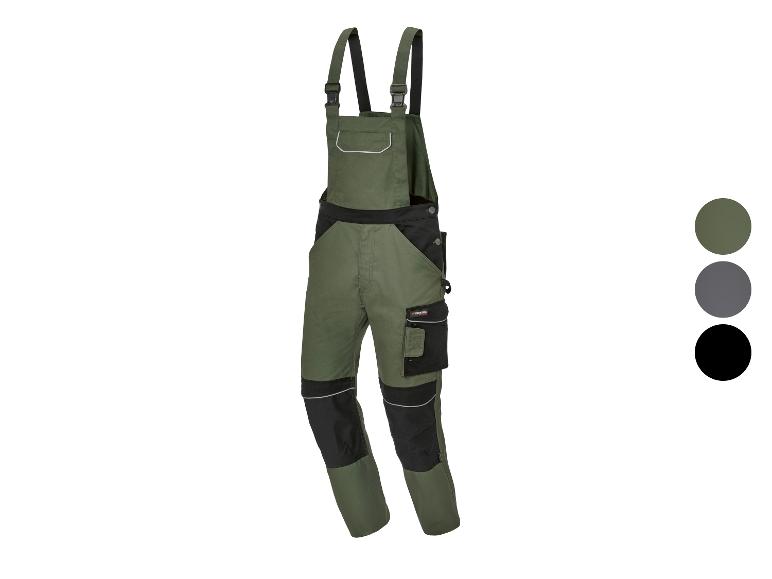 Parkside werkoverall olijfgroen met zwarte accenten, verkrijgbaar in drie kleuren.