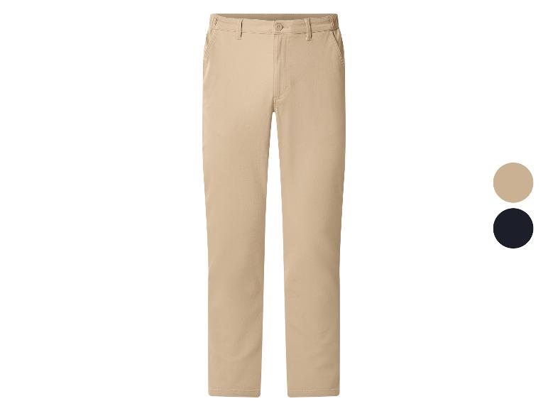 Heren beige broek met twee kleurstalen: beige en donkerblauw.