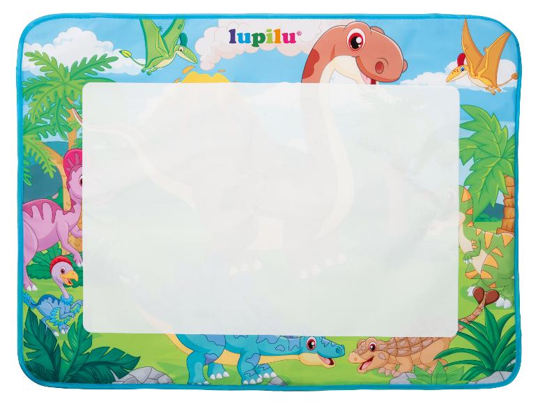 Watertekenmat met dinosaurus-thema en een groot wit tekengebied.