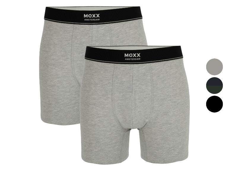 Twee grijze Mexx boxershorts met zwarte tailleband en logo.